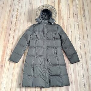 MICHAEL KORS long Women down fill Puffer Coat Hooded Olive green winter jacket